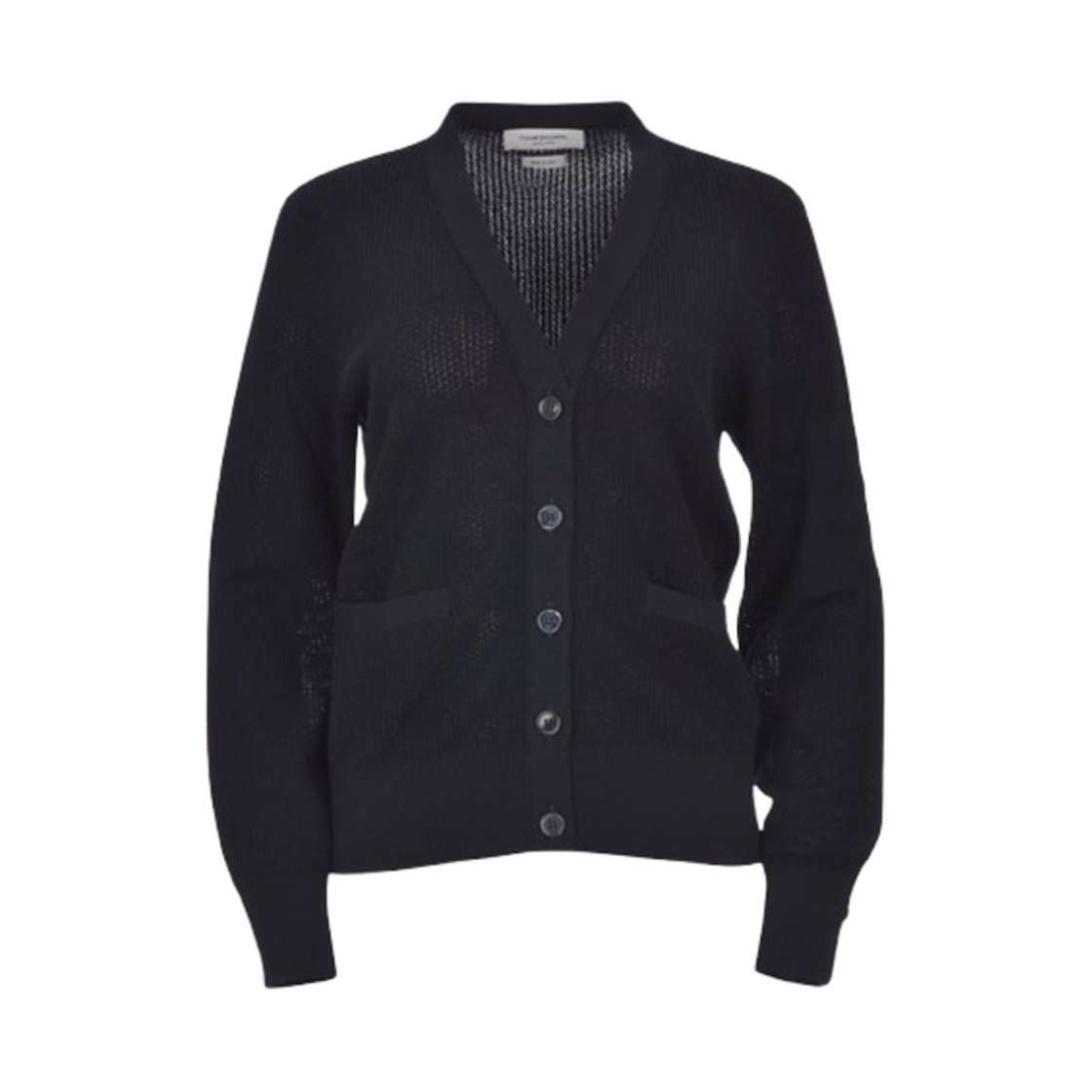 FKC589A-Y1045-415 (W) Thom Browne Wool Crepe 4-Bar Relaxed Fit Cardigan Navy