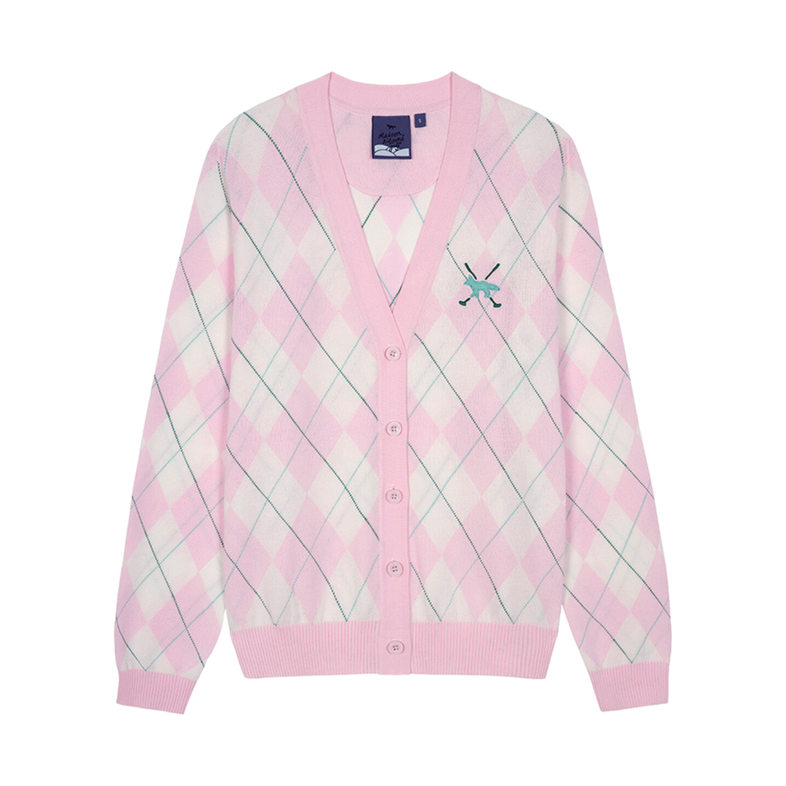 (W) 메종 키츠네 프로파일 폭스 아가일 가디건 라이트 핑크((W) Maison Kitsune Profile Fox Argyle Cardigan Light Pink) - 1