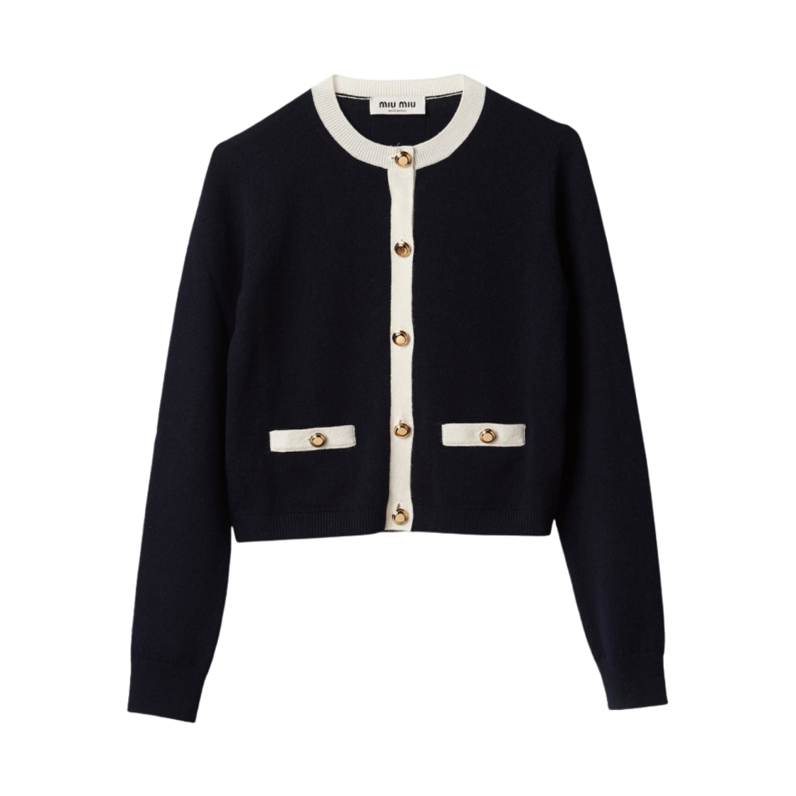 (W) 미우 미우 캐시미어 니트 가디건 블루 화이트((W) Miu Miu Cashmere Knit Cardigan Blue White) - 1