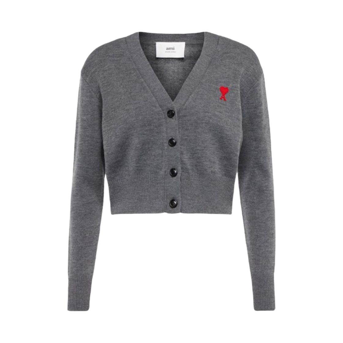 (W) 아미 스몰 하트 로고 울 가디건 헤더 그레이