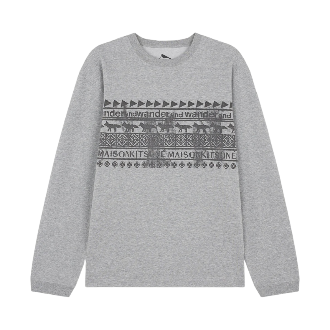 메종 키츠네 x 앤드 원더 노르딕 보더 드라이 코튼 티셔츠 그레이(Maison Kitsune x And Wander Nordic Border Dry Cotton T-Shirt Grey)