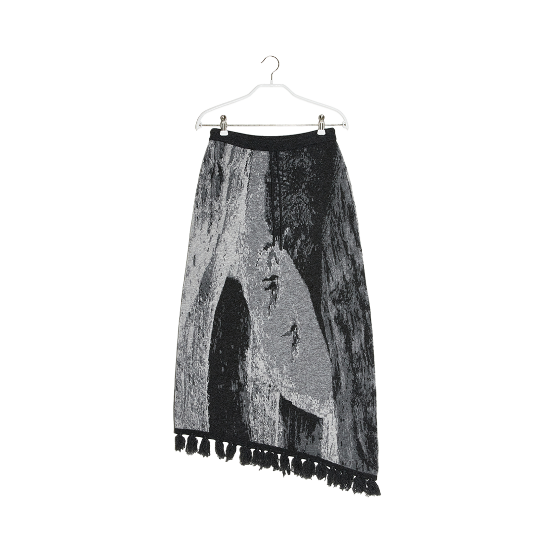 BDWTKN006D/GY En Or Women Asymmetry Fringe Cashmere Skirt Dark Grey