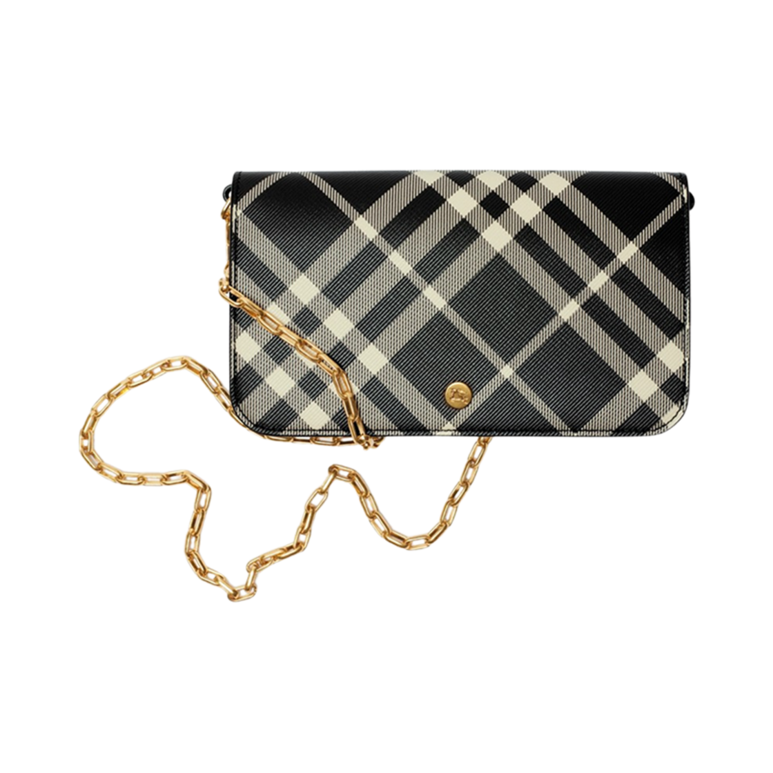 8095121 Burberry Check Chain Strap Wallet Black Calico