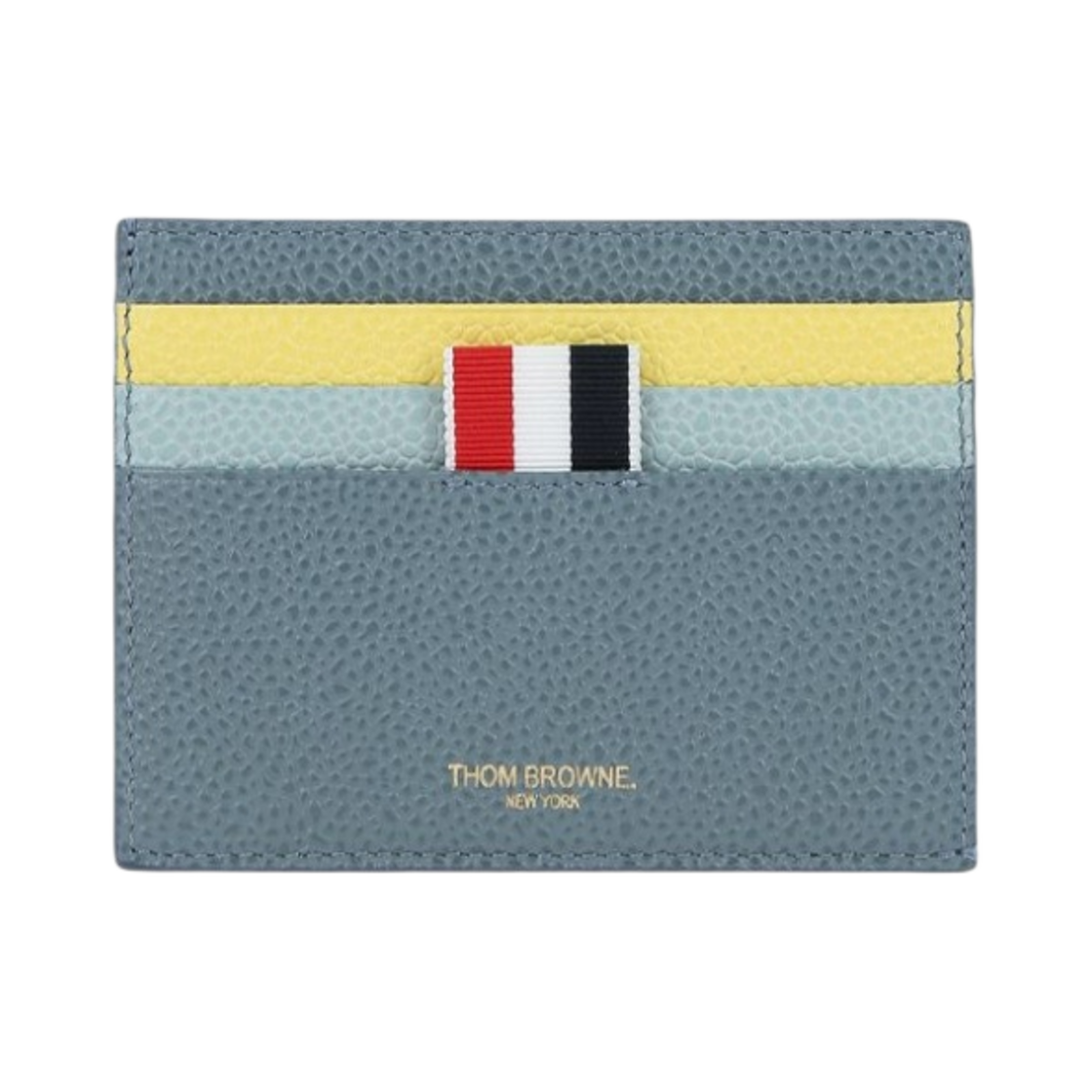 MAW031F-00198-475 Thom Browne Pebble Grain Leather Card Holder Dusty Blue Yellow