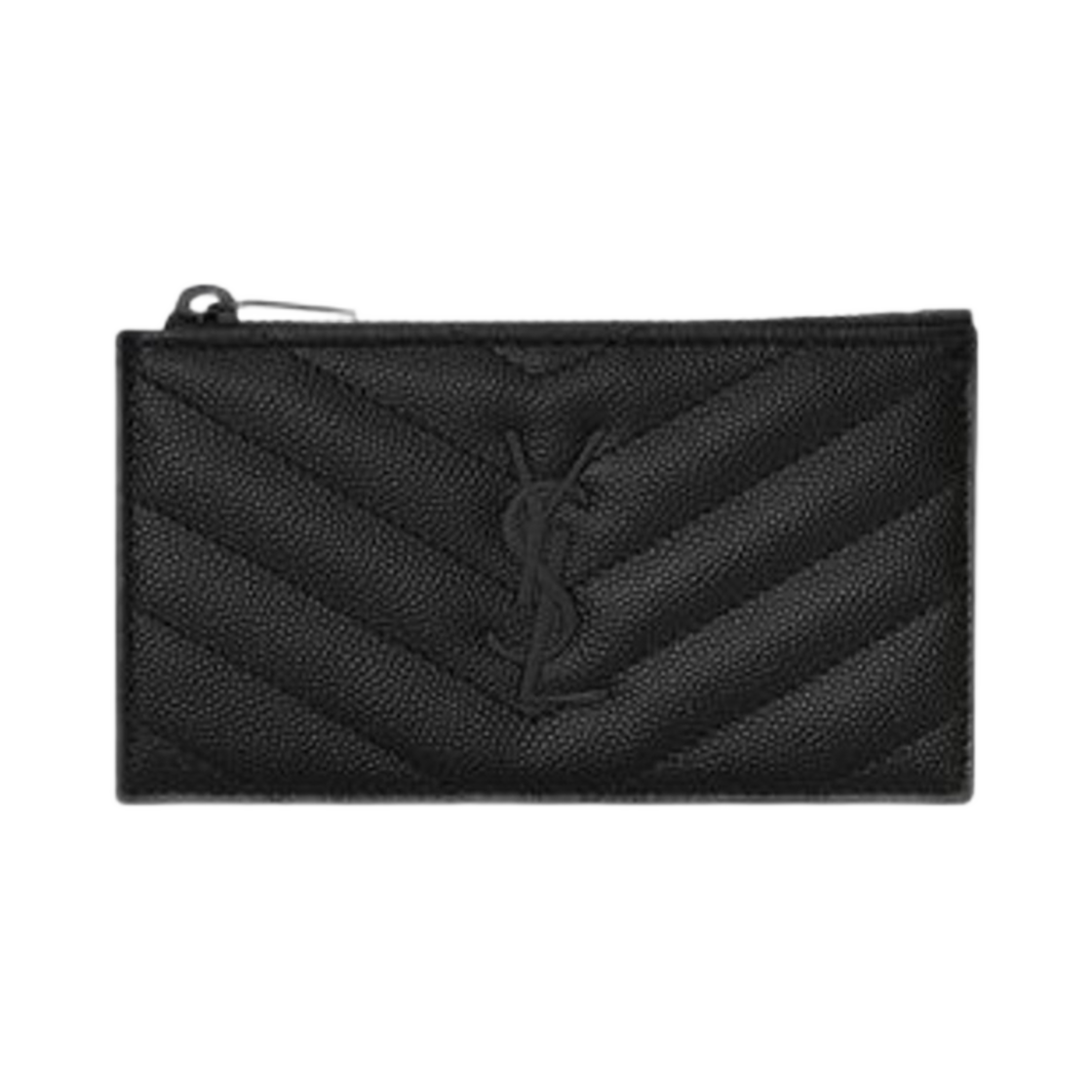 생로랑 카산드라 마틀라세 프라그먼트 지퍼 카드 케이스 그레인 드 뿌드르 엠보스 레더 블랙(Saint Laurent Cassandre Matelasse Fragments Zipped Card Case in Grain De Poudre Embossed Leather Black) - 1