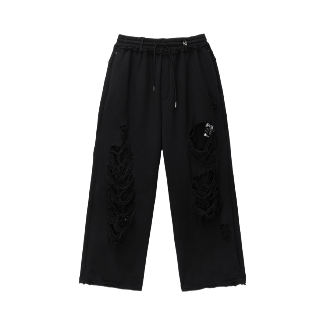 (W) 트리밍버드 스크래치 데미지 와이드 스웨트팬츠 블랙((W) Treemingbird Scratch Damage Wide Sweatpants Black)