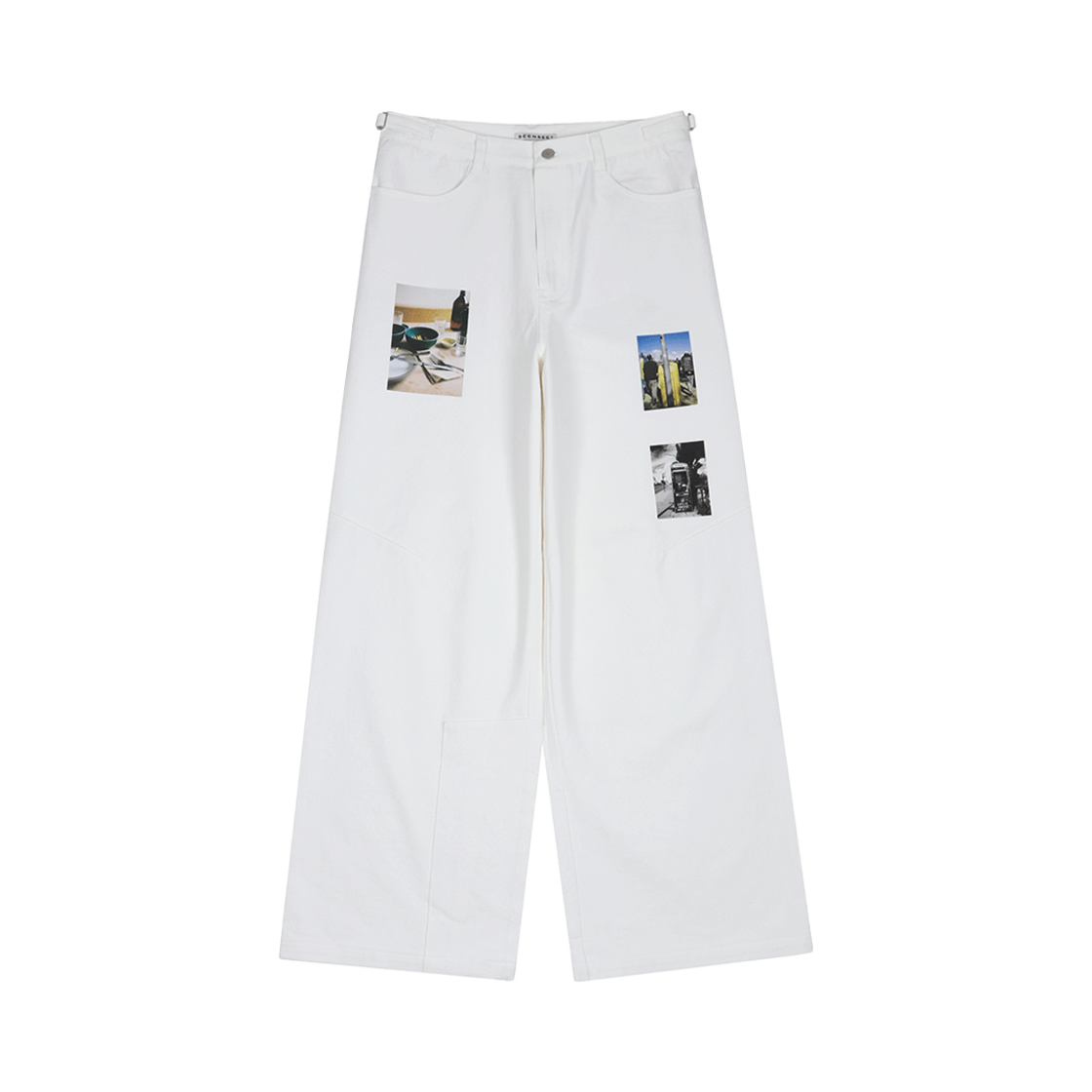 씬 포토 프린팅 코튼 트라우져 화이트(SEEN Photo Printing Cotton Trousers White)
