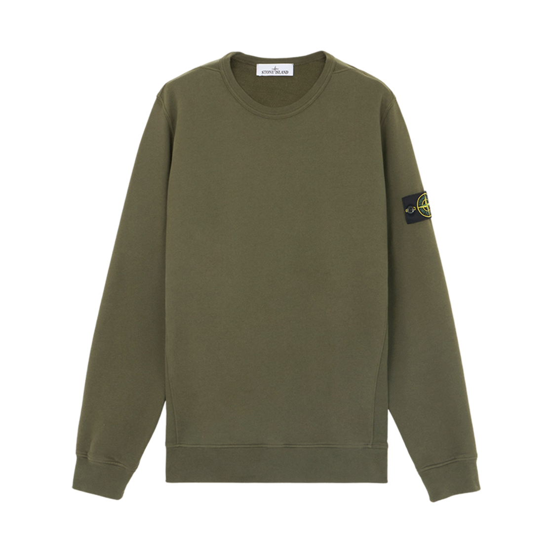 스톤 아일랜드 62420 브러쉬드 오가닉 코튼 플리스 크루넥 스웨트셔츠 위드 리빙 머스크 그린 - 24FW