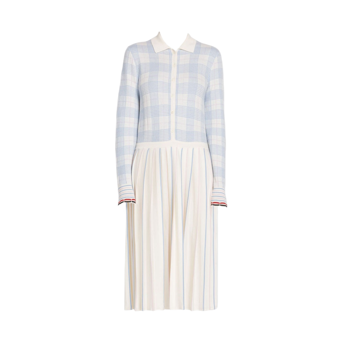 (W) 톰브라운 헤어라인 체크 메리노 스캘롭 드레스 시즈널 멀티컬러((W) Thom Browne Hairline Check Merino Scalloped Dress Seasonal Multicolor)