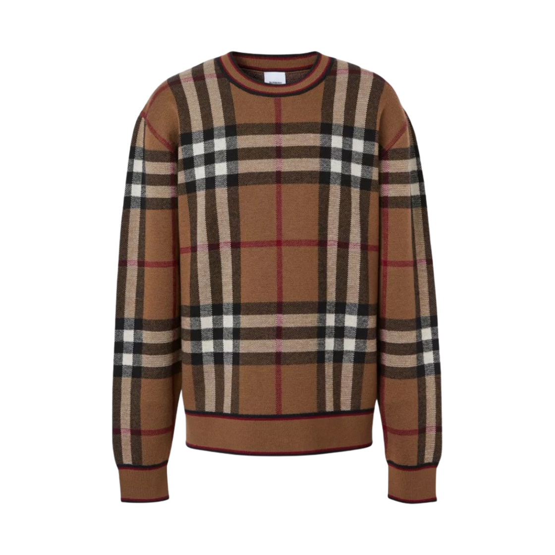8036603 Burberry Check Wool Jacquard Sweater Birch Brown