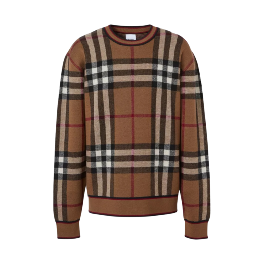 Burberry Check Wool Jacquard Sweater Birch Brown