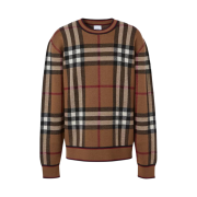 Burberry Check Wool Jacquard Sweater Birch Brown