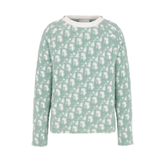 Dior Dior Oblique Sweater Virgin Wool Cotton-Blend Jacquard White Light Green