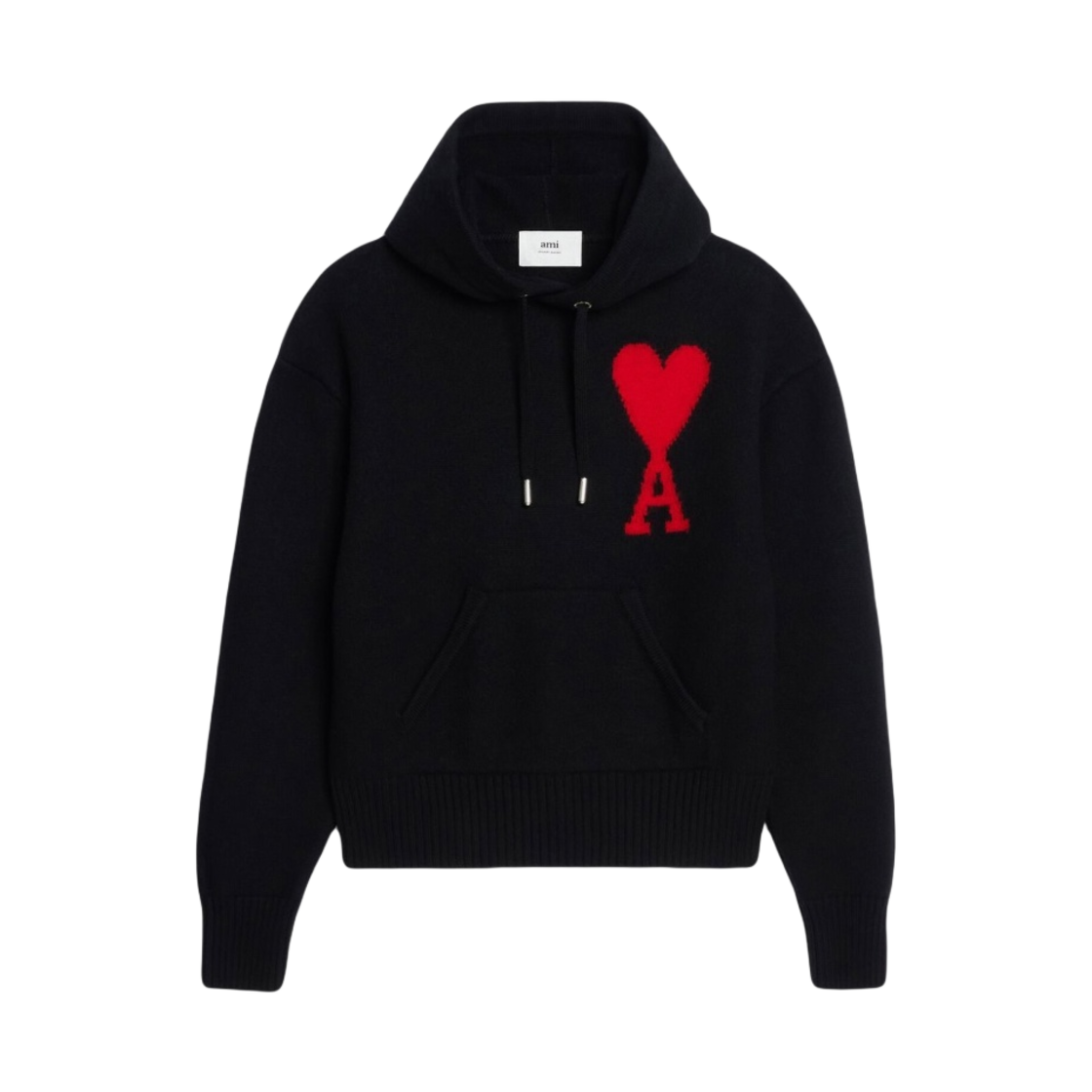 아미 빅 하트 로고 인타르시아 후드 블랙(AMI de Coeur Oversize Intarsia Hoodie Black) - 1