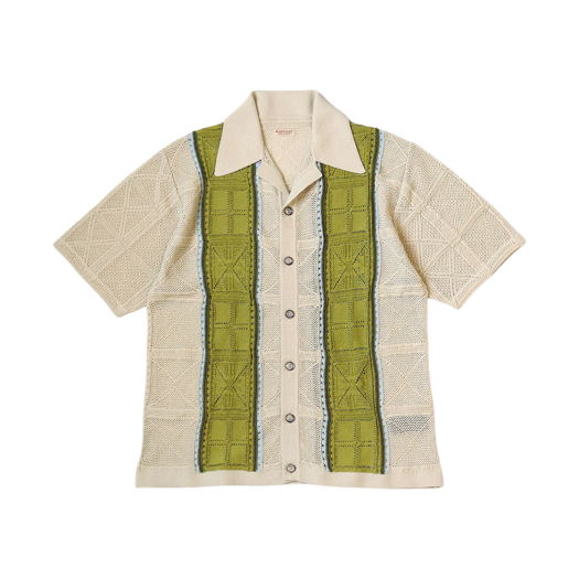 Kapital 12G Crochet Knit Tennessee Aloha Polo Beige