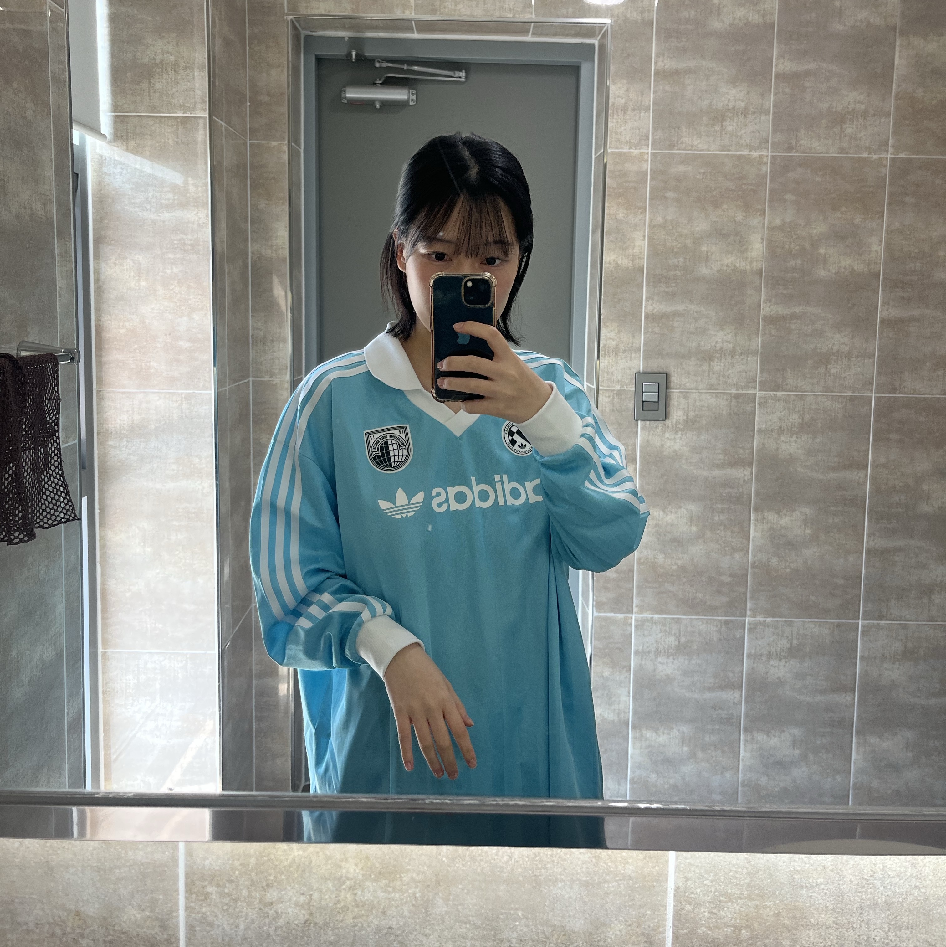 (W) Adidas Football Long Sleeve T-Shirt Light Aqua - KR Sizing 착용 스타일 - 1
