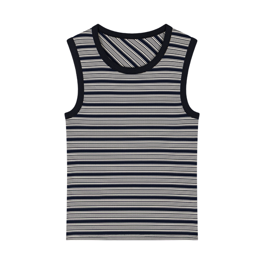 웨이비니스 쉬어 스트라이프 슬리브리스 화이트 네이비(Waviness Sheer Stripe Sleeveless White Navy) - 1