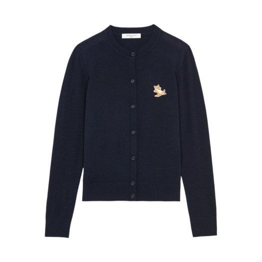 (W) Maison Kitsune Chillax Fox Patch Adjusted R-Neck Cardigan Navy