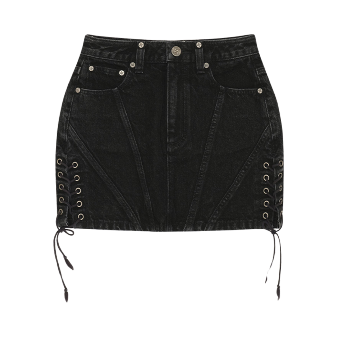 (W) 에스엠에프케이 와일드월드 락 하이 웨이스트 데님 스커트 블랙((W) SMFK Wildworld Rock High Waist Denim Skirt Black)
