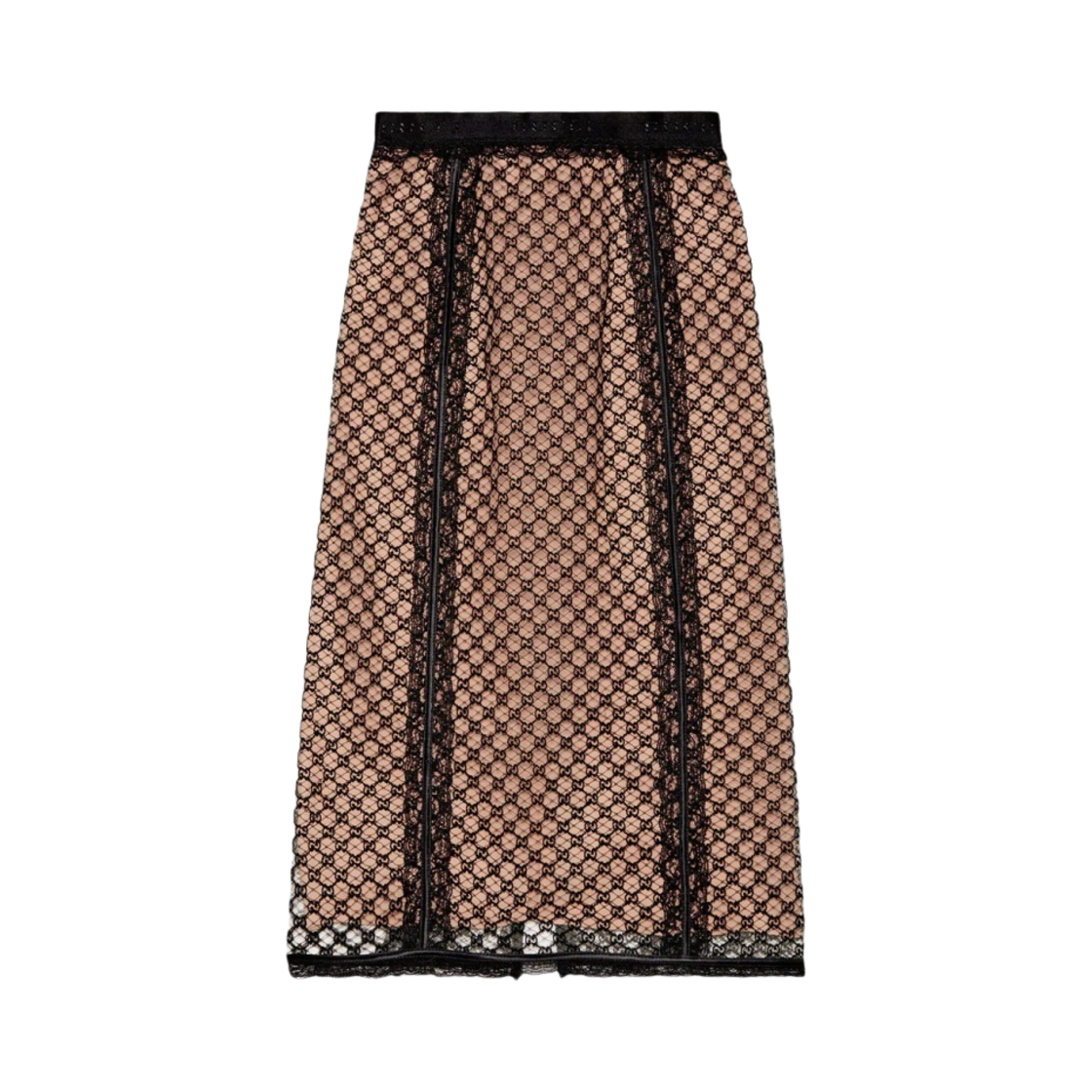 (W) 구찌 레이스 트림 GG 네트 스커트 블랙((W) Gucci GG Net Skirt with Lace Trims Black) - 1