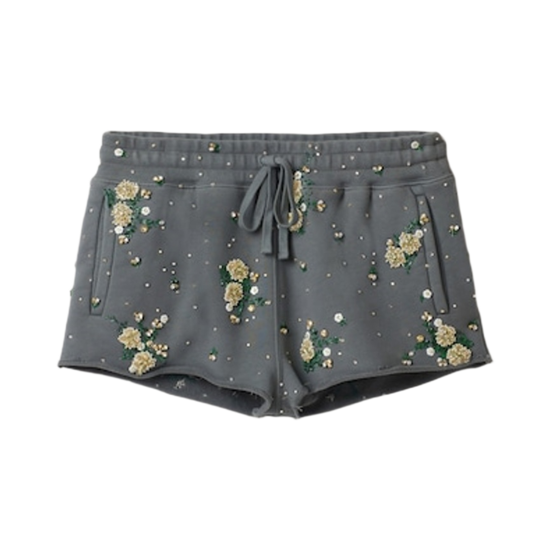 (W) 미우 미우 가먼트 다이드 코튼 플리스 쇼츠 자수 로고 아이언 그레이((W) Miu Miu Garment Dyed Cotton Fleece Shorts with Embroidered Logo Iron Gray) - 1