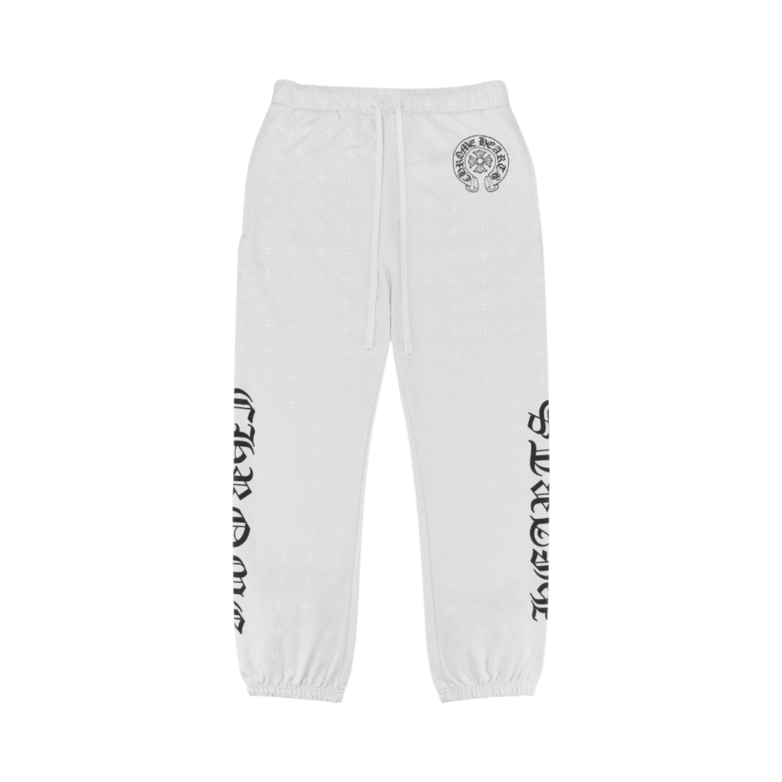 크롬하츠 패턴 크로스 홀스슈 스크립트 로고 팬츠 화이트(Chrome Hearts Pattern Cross Horseshoe Script Logo Sweatpants White)