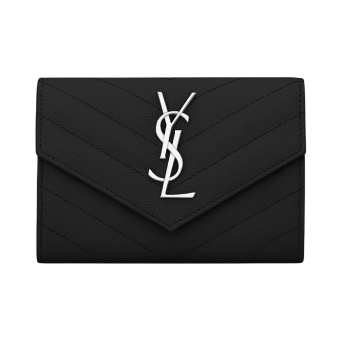 생로랑 그랑드 뿌드르 엠보스드 레더 카산드라 마틀라세 스몰 엔벨로프 지갑 블랙 실버(Saint Laurent Cassandre Matelasse Small Envelope Wallet in Grain de Poudre Embossed Leather Black Silver)