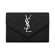 Saint Laurent Cassandre Matelasse Small Envelope Wallet in Grain de Poudre Embossed Leather Black Silver