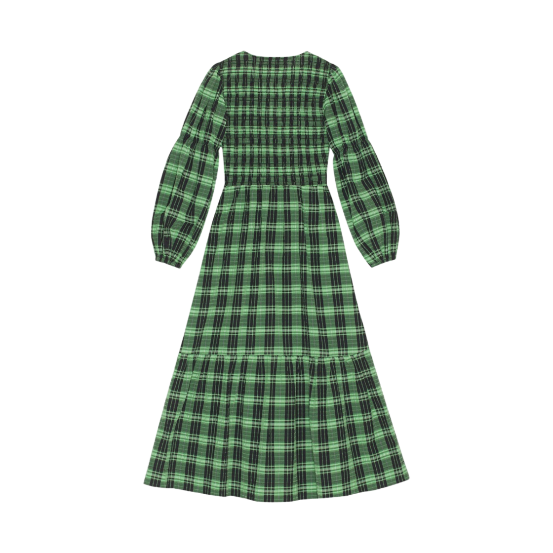 (W) 가니 그린 시어서커 체크 맥시 스모크 드레스 피팟((W) Ganni Green Seersucker Check Maxi Smock Dress Peapod) - 2