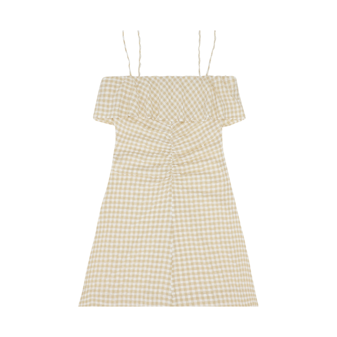 F7954-531 (W) Ganni Stretch Seersucker Strap Mini Dress Pale Khaki