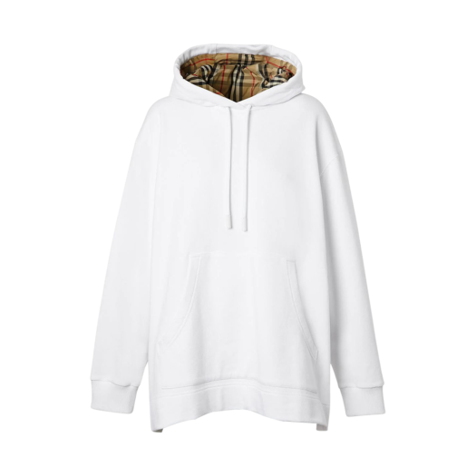 Burberry Check Detail Oversized Hoodie White