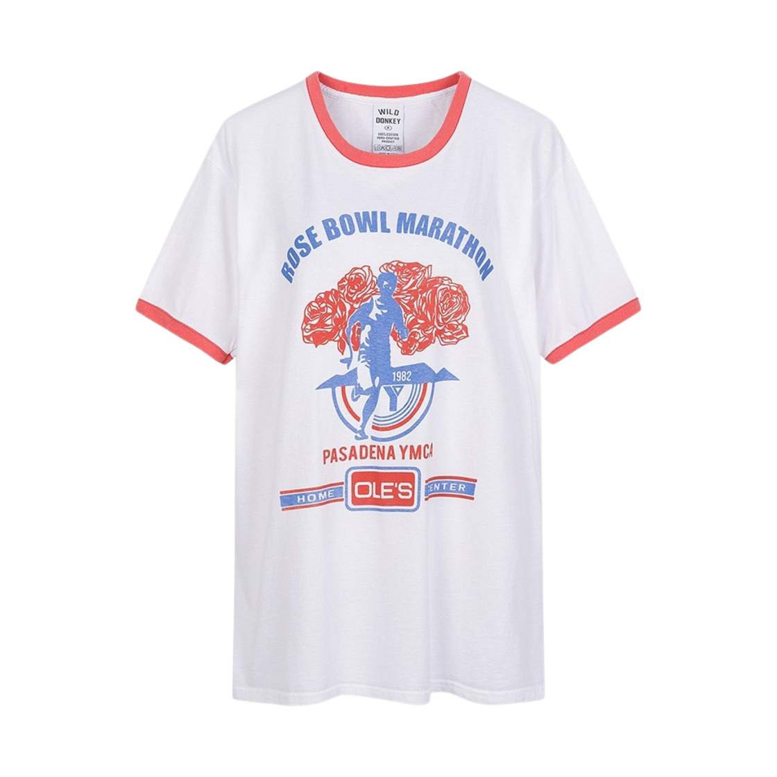 와일드 동키 우먼 마라톤 티셔츠 스트롱 워시드 화이트 레드(Wild Donkey Women Marathon T-Shirt Strong Washed White Red)