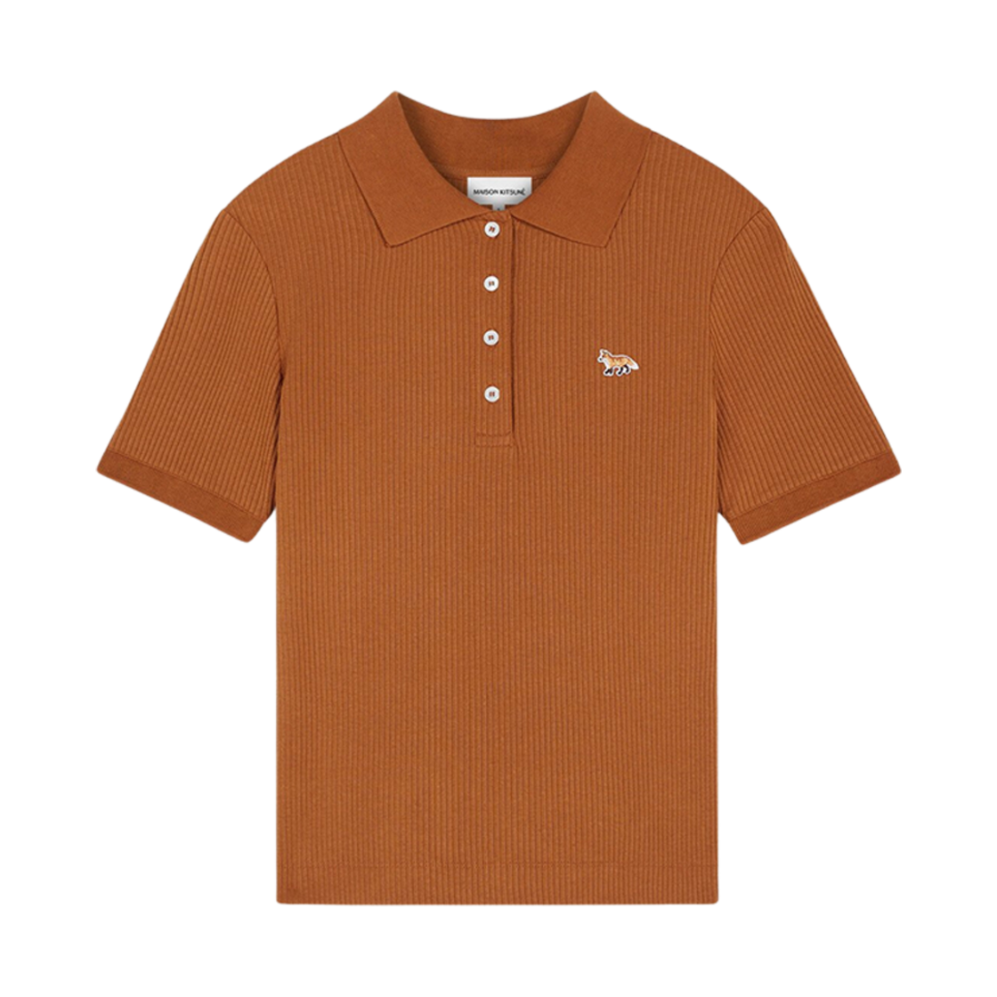 MW00203KJ0134-P261 (W) Maison Kitsune Bold Fox Head Patch Fine Ribbed Polo Tobacco