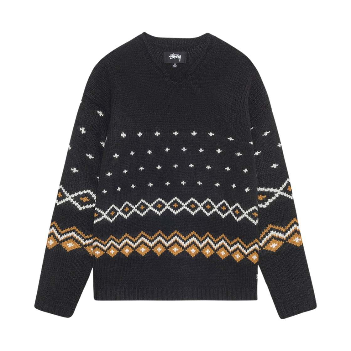 117251 Stussy Roll Neck Fairisle Sweater Charcoal