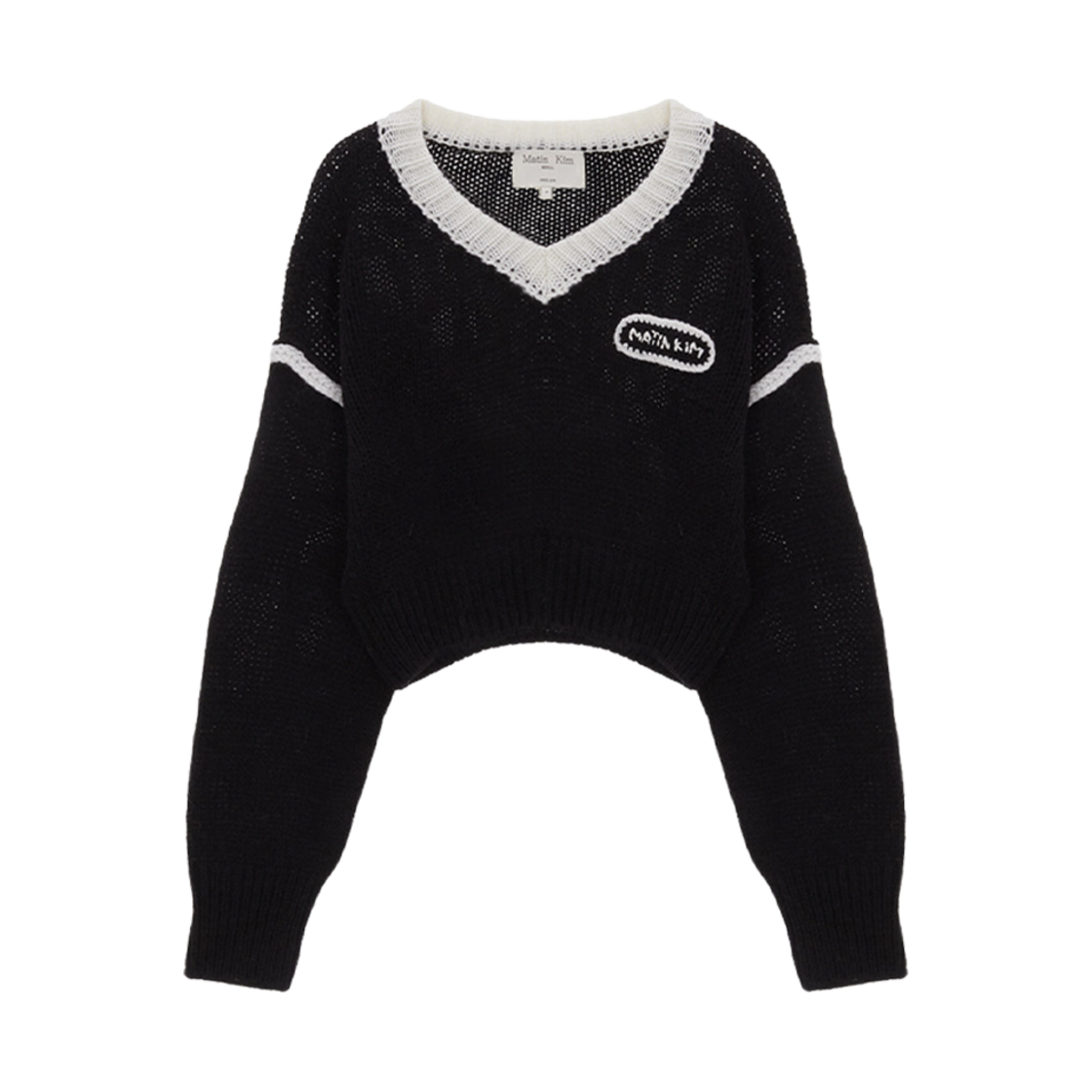 MK239OPO029MBB (W) Matin Kim V-Neck Color Crop Knit Pullover Black