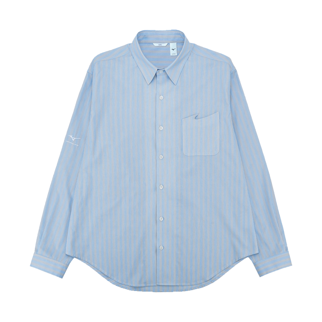 에스티유 X 미즈노 로고 포켓 스트라이프 셔츠 스카이블루(STU X MIZUNO Logo Pocket Stripe Shirts Skyblue)