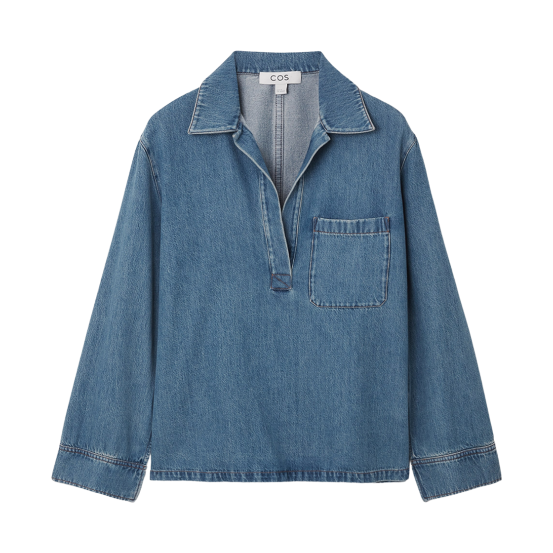 1209427001 (W) COS Collared V-Neck Denim Top Washed Blue