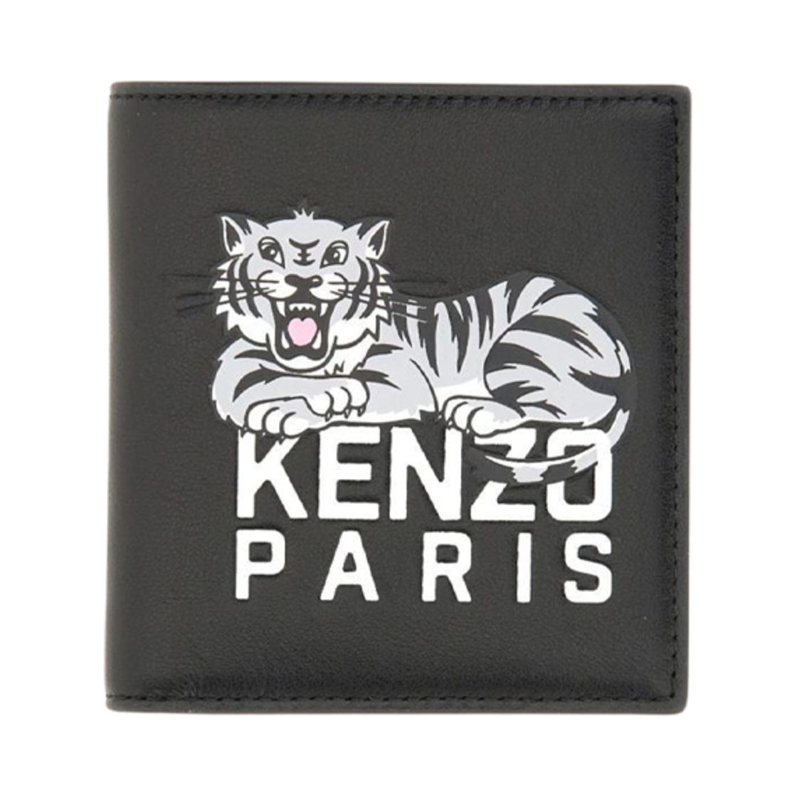 FF55PM603L46-99 Kenzo Varsity Leather Mini Fold Wallet Black