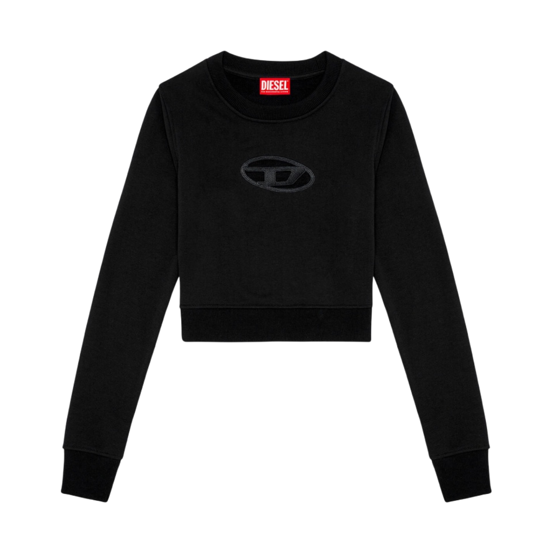 (W) 디젤 F-슬리미-Od 컷아웃 로고 크롭 스웨트셔츠 블랙((W) Diesel F-Slimmy-Od Cropped Sweatshirt with Cut-Out Logo Black)