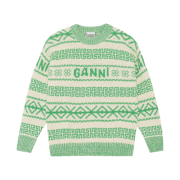 (W) Ganni Green Wool Pullover Egret