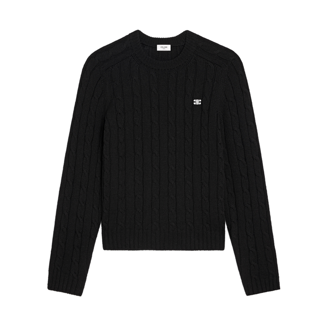 2AD4G362W-38NO Celine Cable-Knit Triomphe Sweater in Cashmere Black