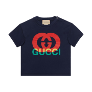 (Kids) Gucci Printed Cotton T-Shirt Dark Blue