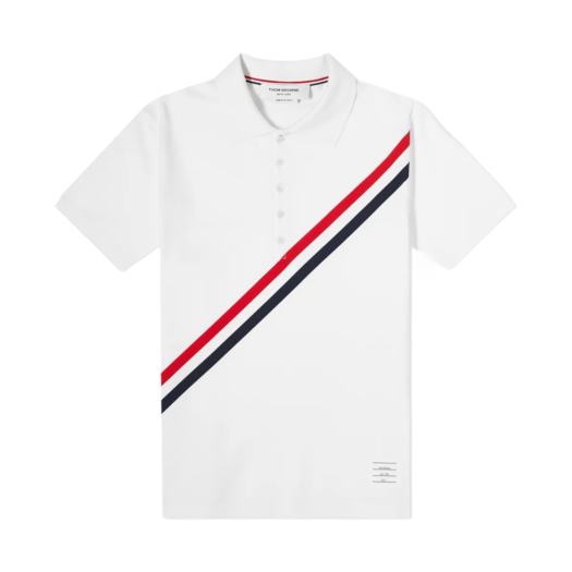 Thom Browne Diagonal Stripe Short Sleeve Polo White