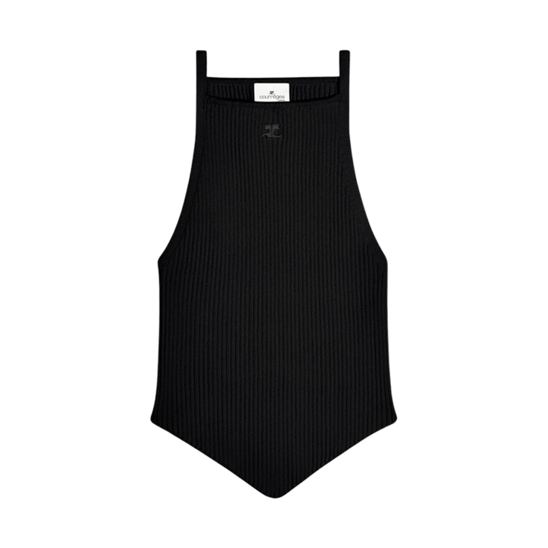 (W) 꾸레쥬 포인티 립 니트 탱크탑 블랙((W) Courreges Pointy Rib Knit Tank Top Black)
