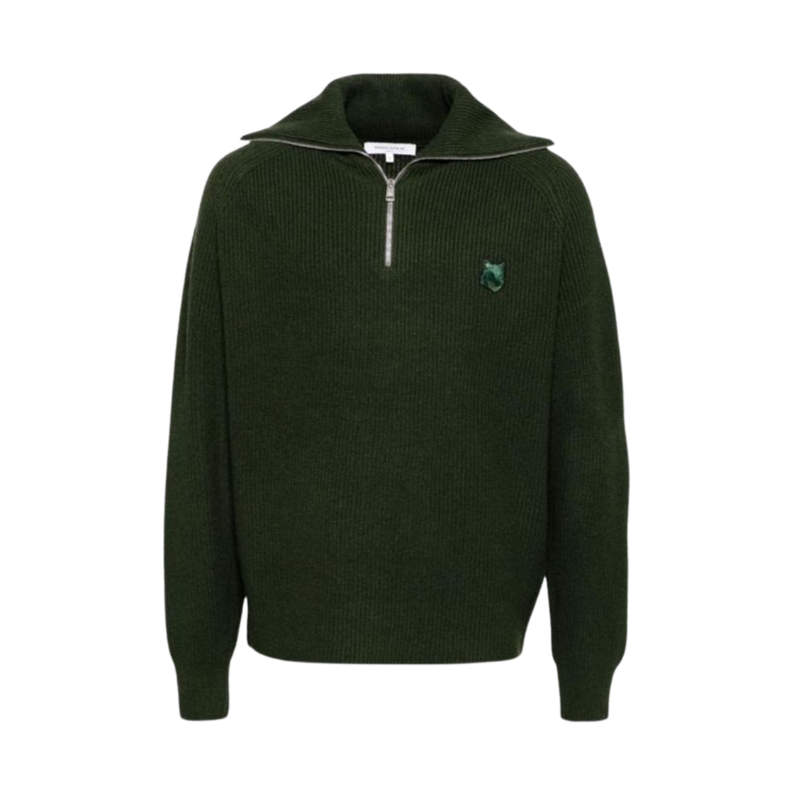 메종 키츠네 볼드 폭스 헤드 패치 하프 집 립드 점퍼 레인저 그린(Maison Kitsune Bold Fox Head Patch Half Zip Ribbed Jumper Ranger Green) - 1