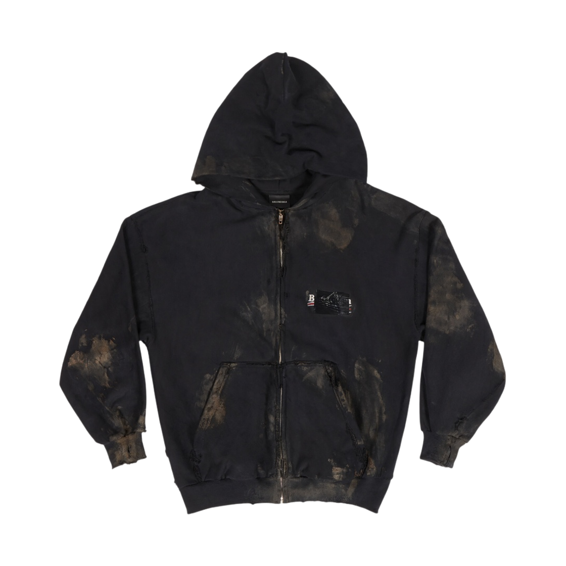 720424TNVK51089 Balenciaga Gaffer Zip-Up Hoodie Small Fit Black