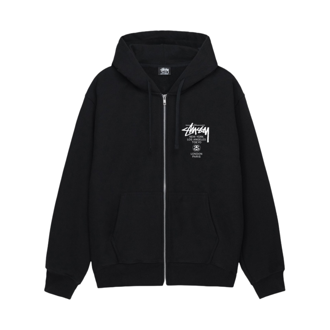 스투시 월드투어 후드 집업 블랙 2024, 2025(Stussy World Tour Zip Hoodie Black 2024, 2025)