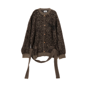 Magliano Oversized Mohair Yarn Cardigan with Animalier Pattern Brown Black Pois