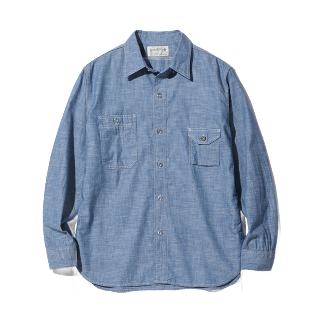 슈가 케인 픽션 로맨스 4.3온즈 슬럽 샴브레이 워크 셔츠 블루(Sugar Cane Fiction Romance 4.3 oz. Slub Chambray Work Shirt Blue)