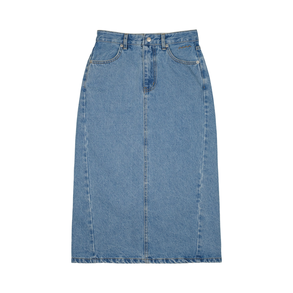 에메모가든 우먼 에메모 오리지널 데님 스커트 워시드 블루(mmogarden W mmo Original Denim Skirt Washed Blue)